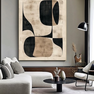 Large Boho Wall Art Beige Abstract Painting Minimalist Wall Painting ...