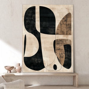 Black Beige Abstract Painting Beige Wall Art Minimalist Wall Art Large ...