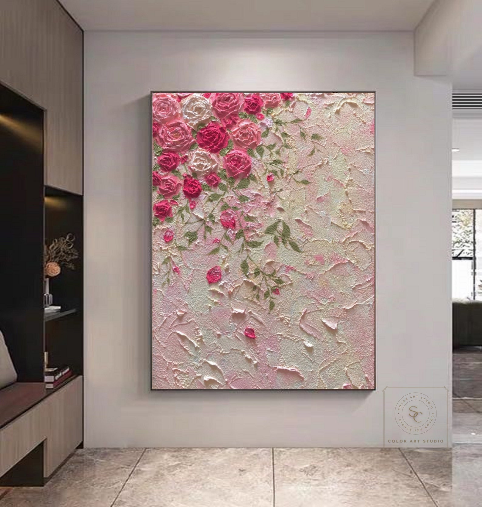 Large Flower Painting Pink Rose Painting Pink Wall Art Rose Flower 3D ...