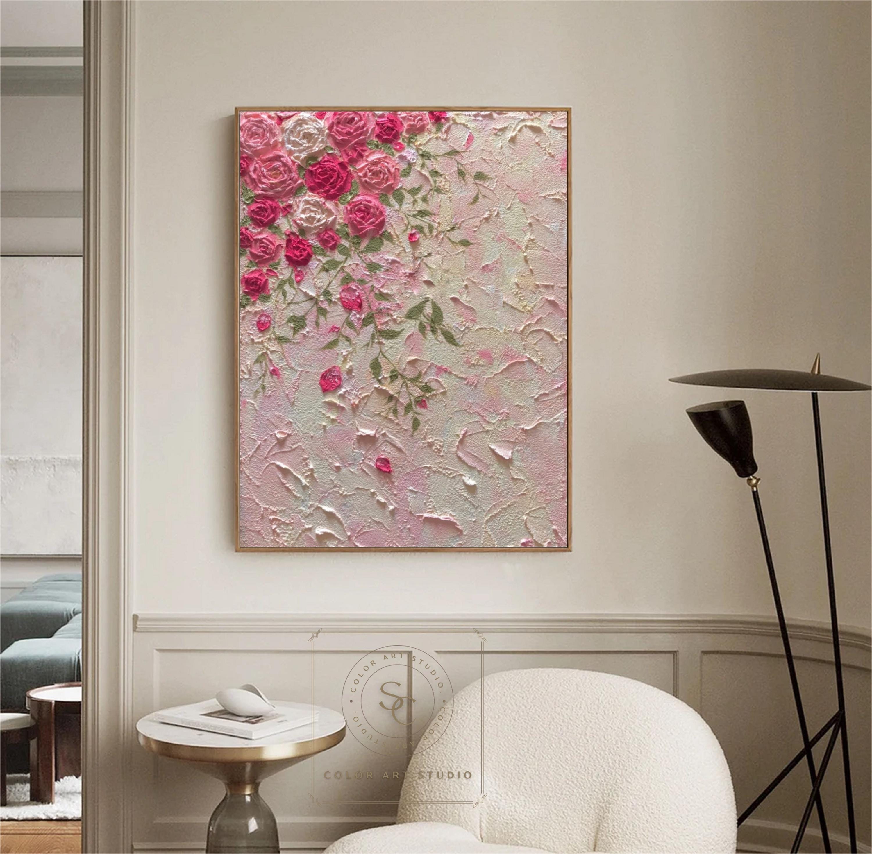 Large Textured Rose Painting, Pink Floral Abstract Canvas Wall Art - Etsy