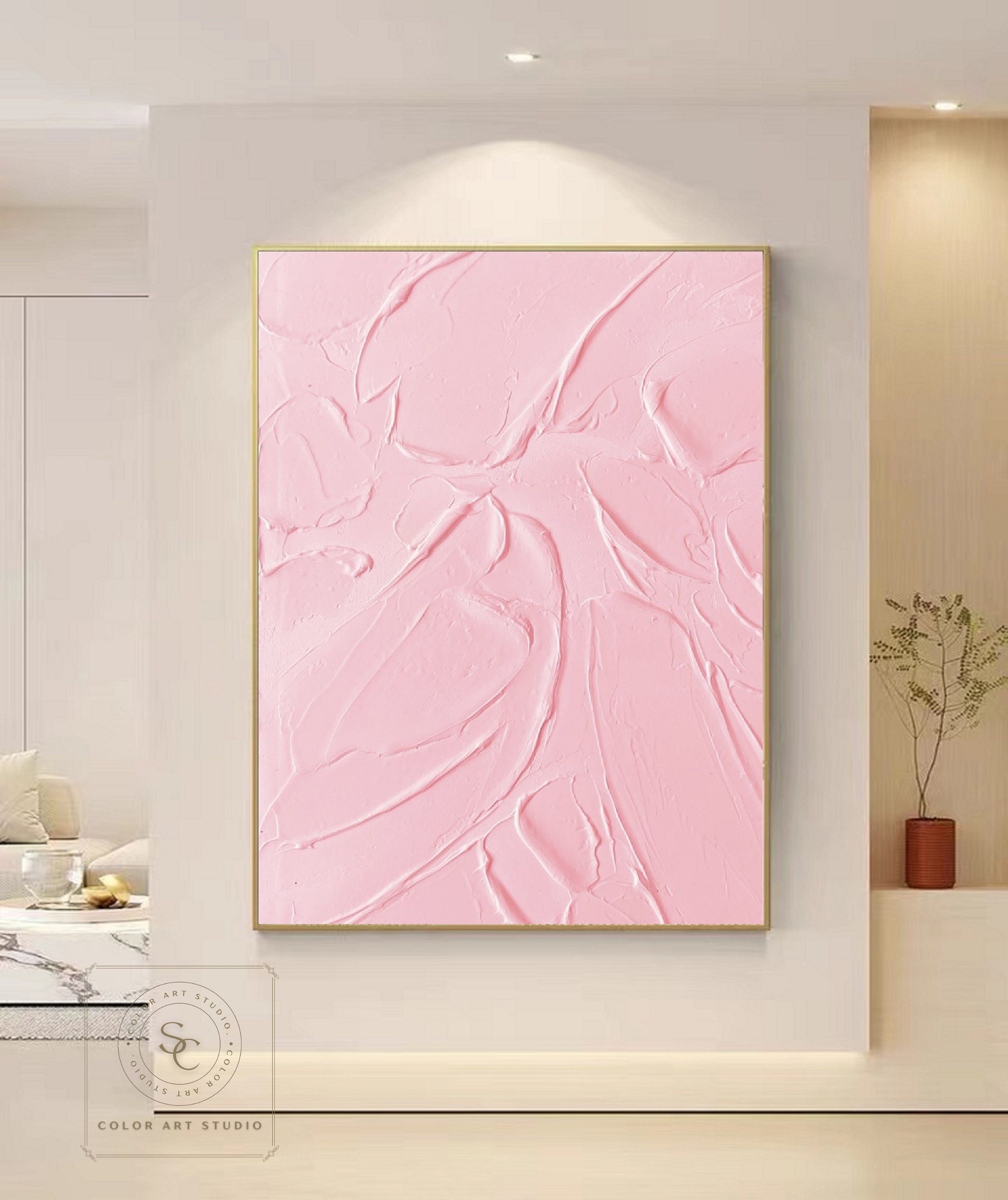 Pink Geometric Wall Art Pink Black and White Painting Abstract Geometric  Artwork Triangle Canvas Wall Art Pink Paintings Wall Decor Marble Pink