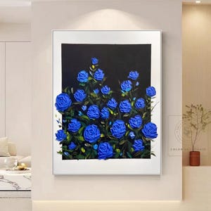 Rose Abstract Painting Blue Flower Painting Blue Rose Painting Large Flower Wall Art 3D Texture Painting Floral Wall Art Flower Oil Painting