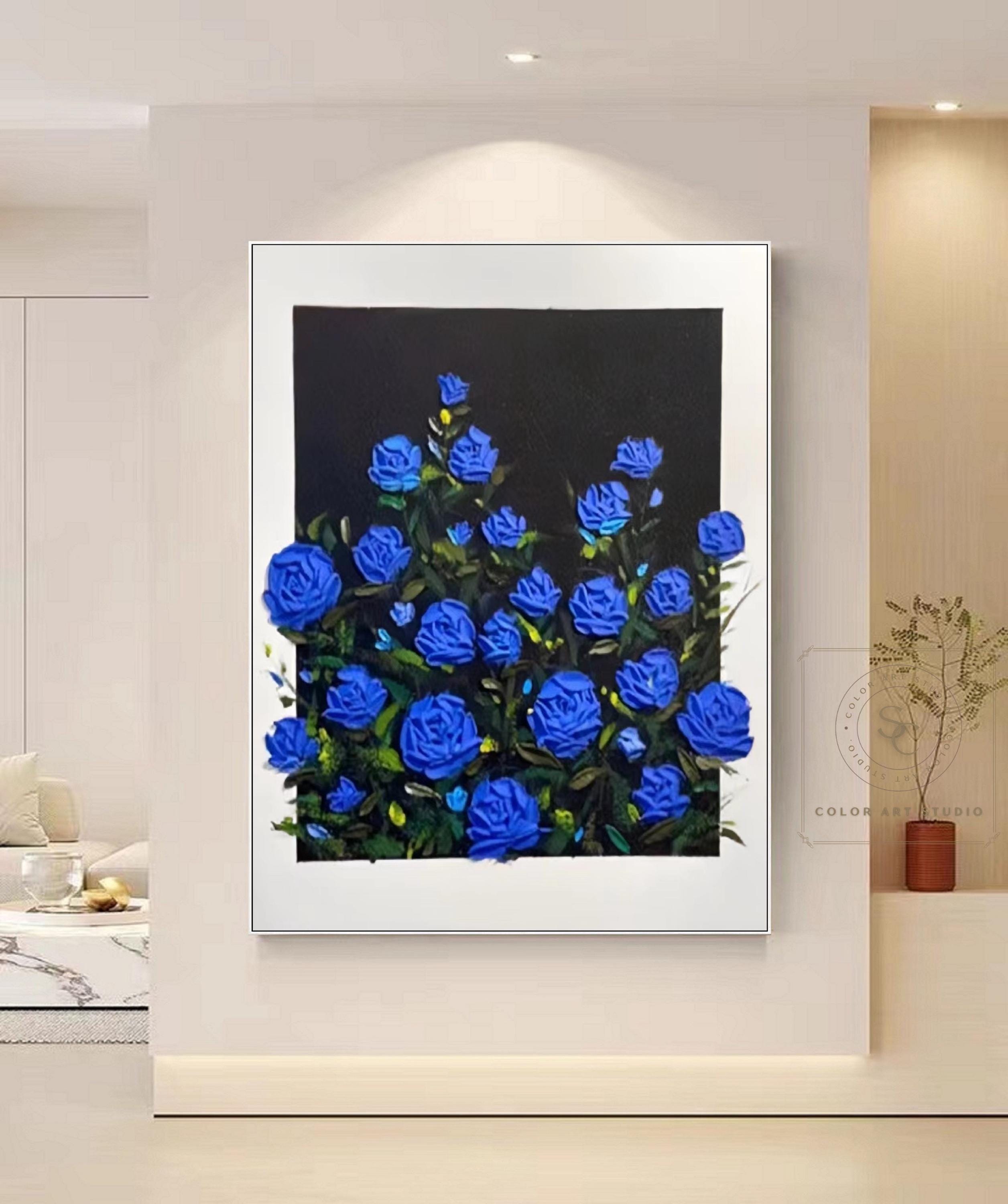 Tranquil Grace 青い花の油彩画 黒いフレーム付き il_fullxfull.7099971298_hh4y.jpg