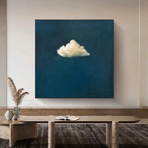 Minimalist Cloud Wall Art Large Blue Abstract Painting Beige Cloud Painting Original Cloud Abstract Art Blue Sky Painting Cloud Canvas Art
