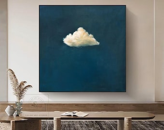 Minimalist Cloud Wall Art Large Blue Abstract Painting Beige Cloud Painting Original Cloud Abstract Art Blue Sky Painting Cloud Canvas Art