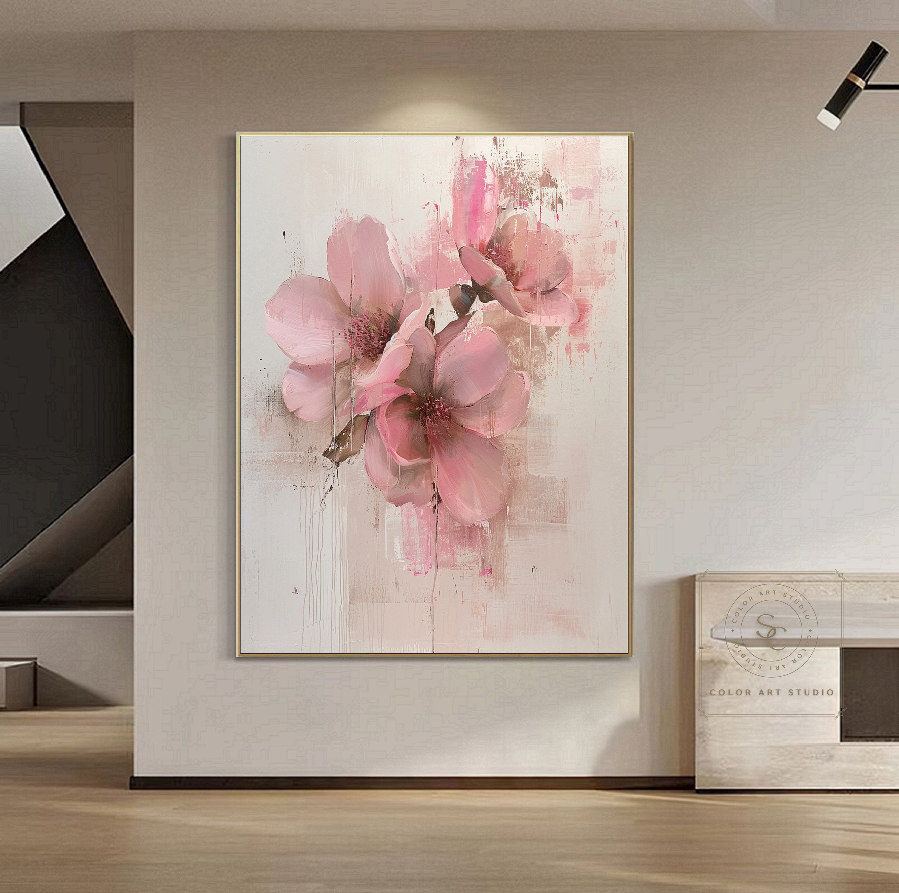 Flower Abstract Painting Pink Flower Painting Large Floral Wall Art ...