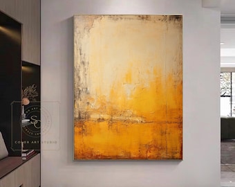 Large Minimalist Texture Painting, Orange Beige Wall Art, Original Abstract Landscape Painting, Wabi-Sabi Wall Canvas