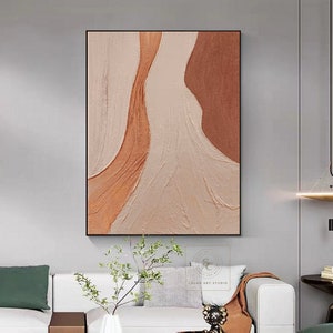 Large Brown Abstract Painting Orange Textured Art Beige Canvas Painting Brown Textured Art Modern Minimalism Painting Living Room Wall Art image 6
