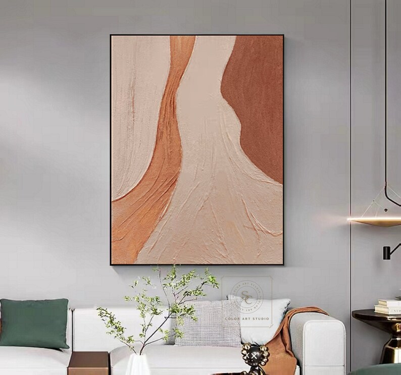 Large Brown Abstract Painting Orange Textured Art Beige Canvas Painting Brown Textured Art Modern Minimalism Painting Living Room Wall Art image 6