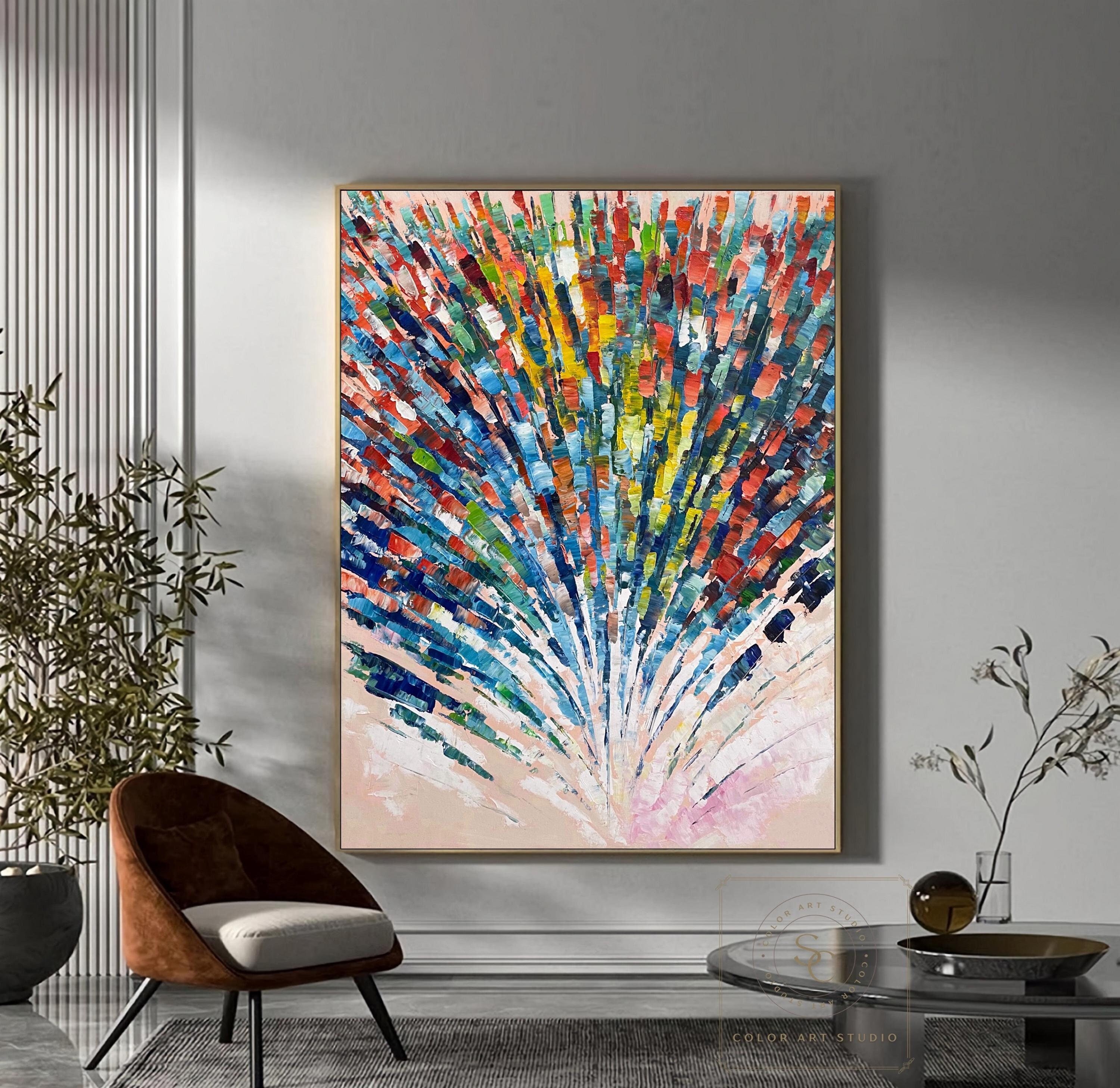 Large Colorful Abstract Painting Multicolour Textured Wall Art