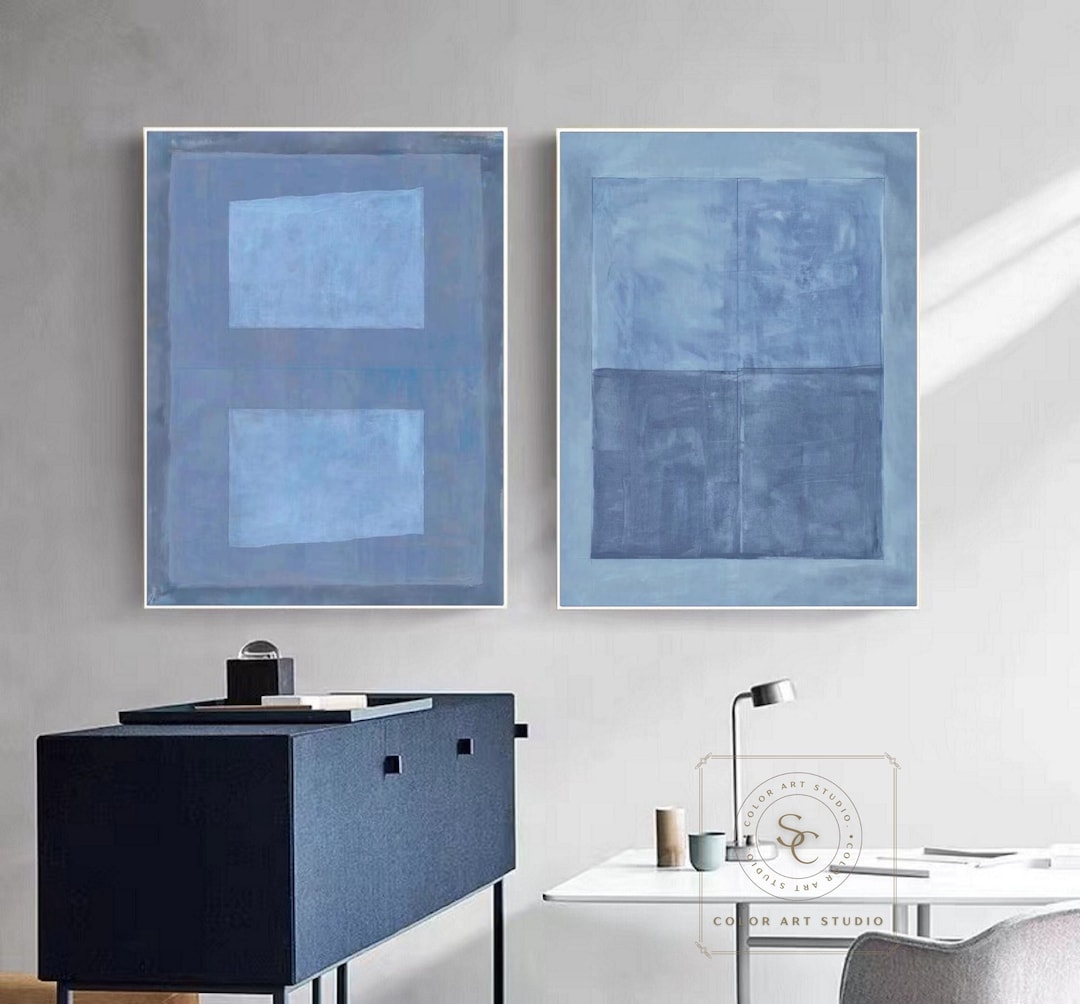 Blue Minimalism Painting Set of 2 Wall Art Geometric Abstract Painting ...