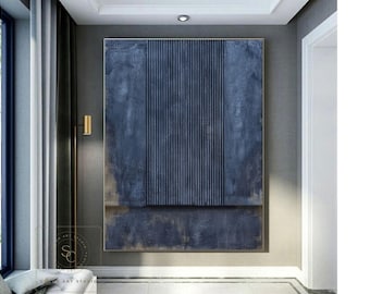 Blue Minimalist Painting Blue 3D Textured Art Boho Painting Blue Abstract Painting Contemporary Minimalist Wall Art Living Room Wall Art