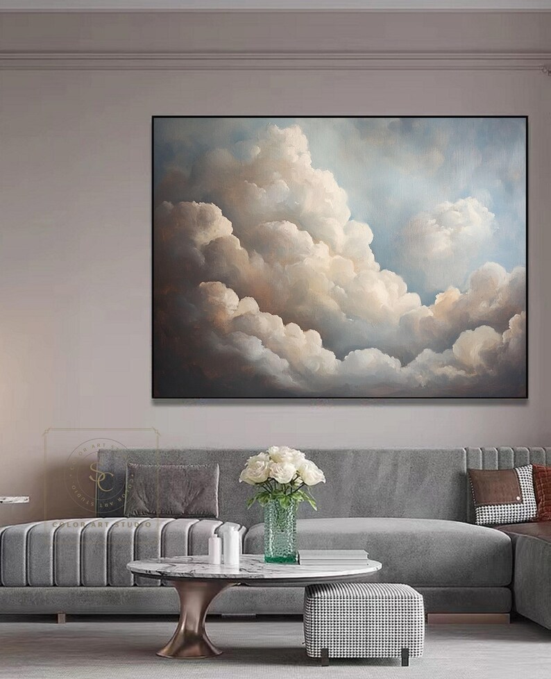Large Cloud Abstract Painting Cloudy Sky Painting White Cloud Wall Art ...