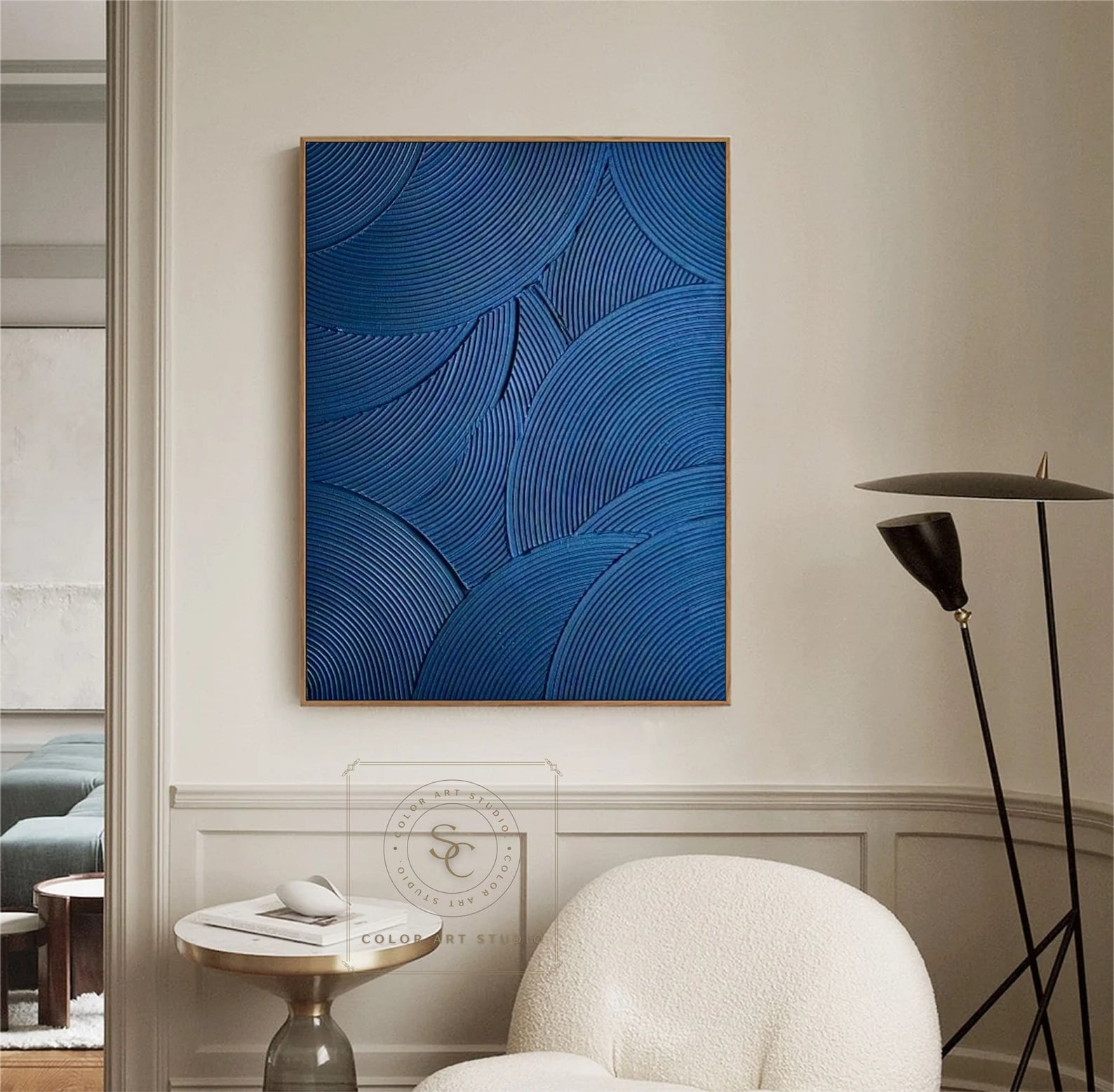 Large Blue Minimalist Painting Navy Blue Textured Art Boho Painting ...