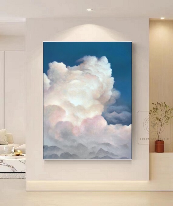 絵画 895 油絵/抽象画風/空・雲/S6号 空雲絵画有名 油絵でリアルな青空と雲を描く 分かりやすい製作工程 -