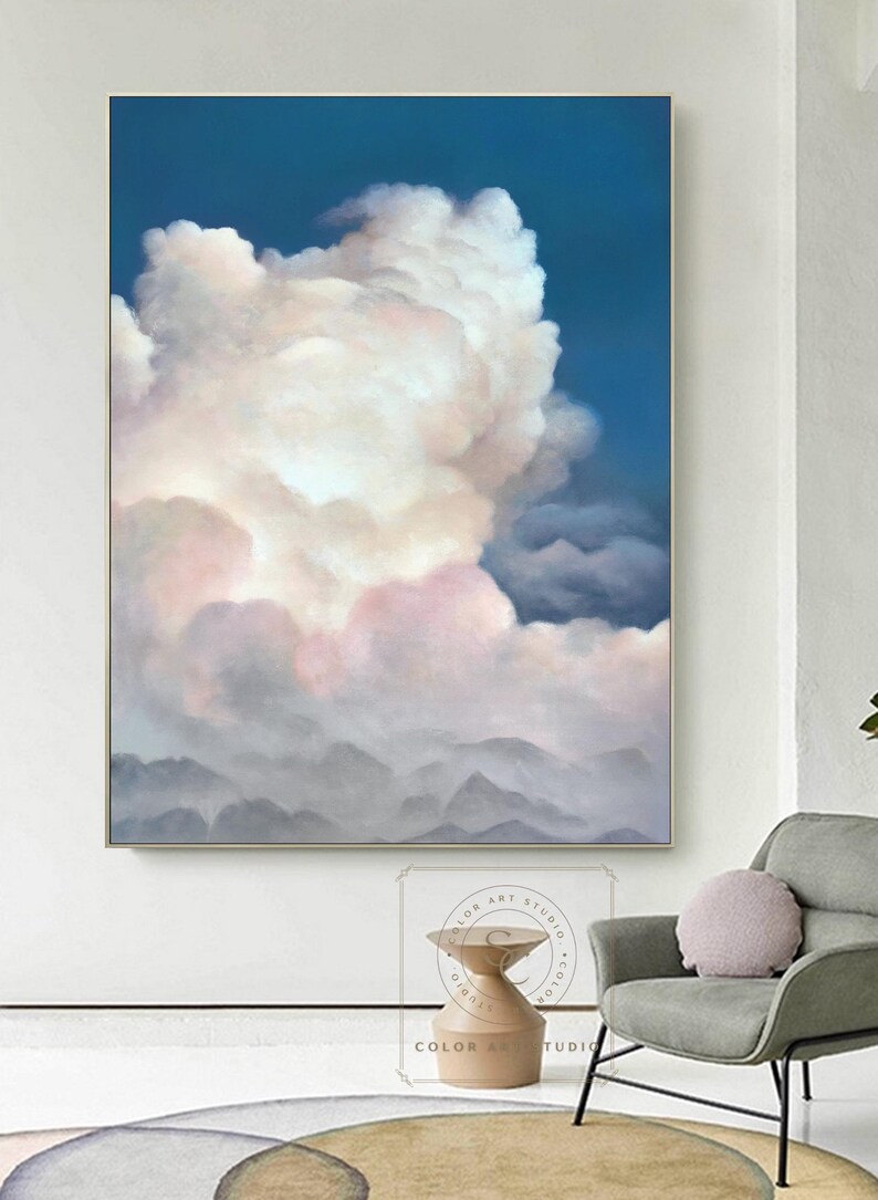 White Cloud Wall Art Blue Sky Painting Large Cloud Abstract Painting