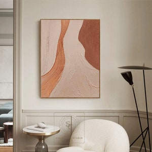 Large Brown Abstract Painting Orange Textured Art Beige Canvas Painting Brown Textured Art Modern Minimalism Painting Living Room Wall Art image 4