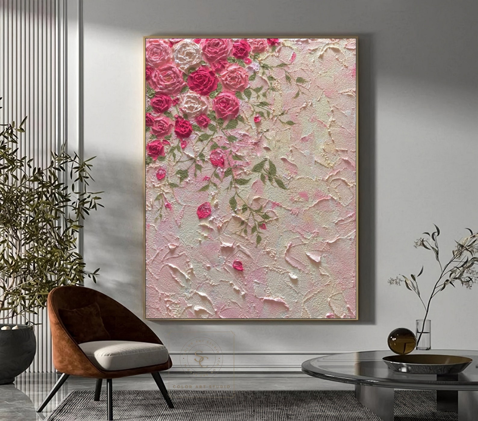 Large Flower Painting Pink Rose Painting Pink Wall Art Rose Flower 3D ...