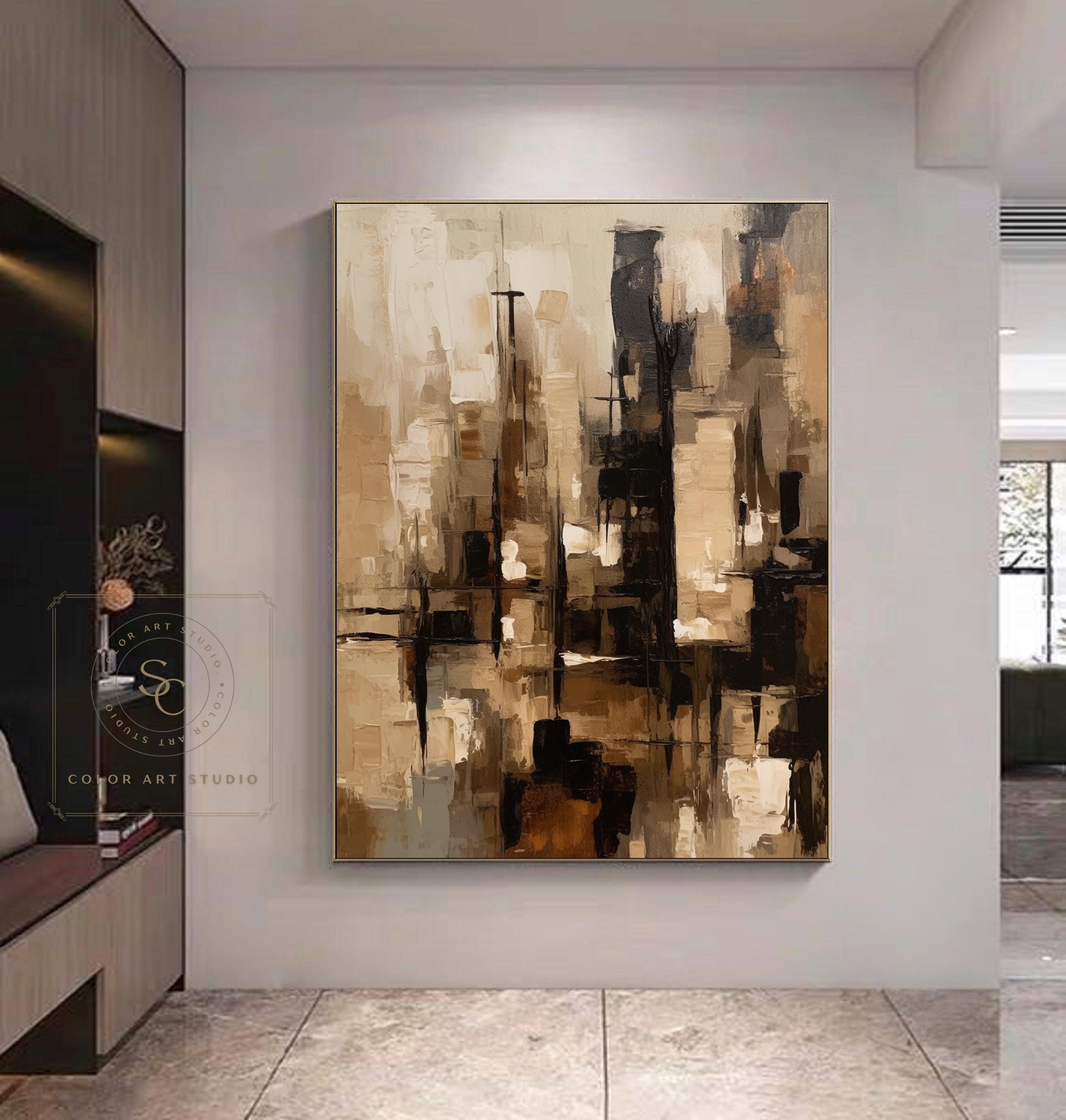 抽象画　茶色　絵画　アート作品 大きな茶色の壁アートオリジナルの黒い抽象画茶色の抽象画黒の