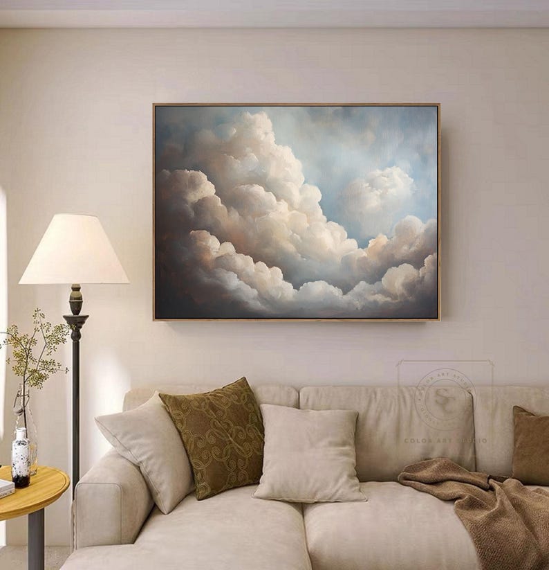 Large Cloud Abstract Painting Cloudy Sky Painting White Cloud Wall Art ...