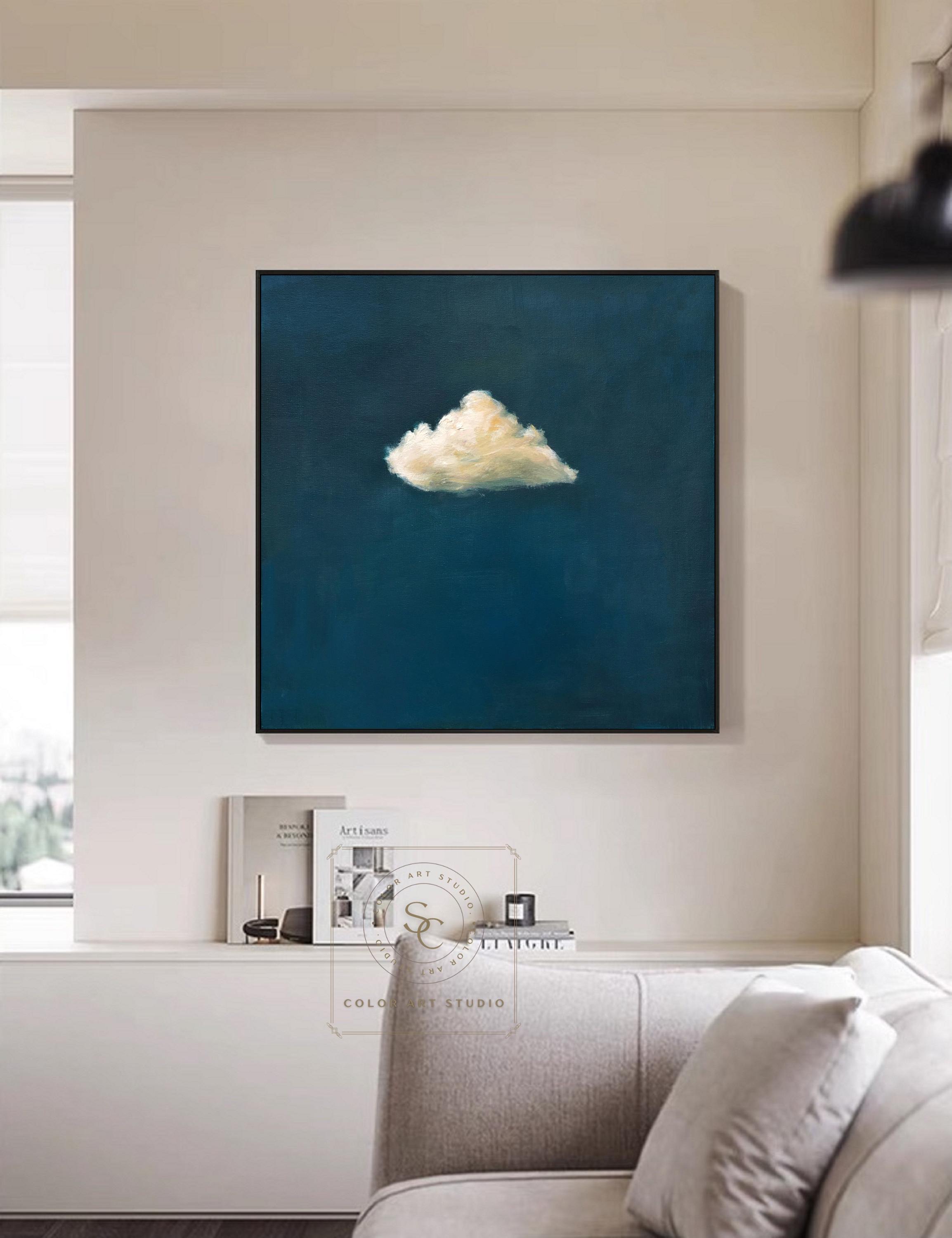 Minimalist Cloud Painting: Large Blue Abstract Art on Canvas - Etsy