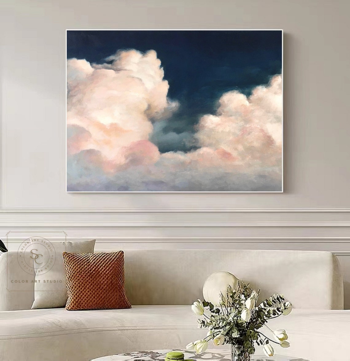 Original Cloud Wall Art White Cloud Painting Large Cloudy Sky Painting ...