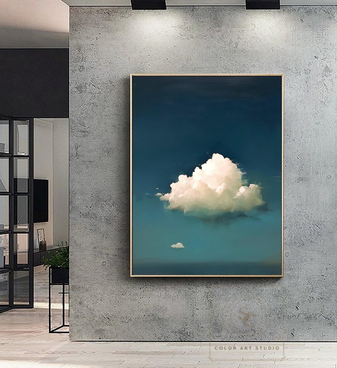 Original Blue Abstract Painting Minimalist Cloud Wall Art Cloud ...