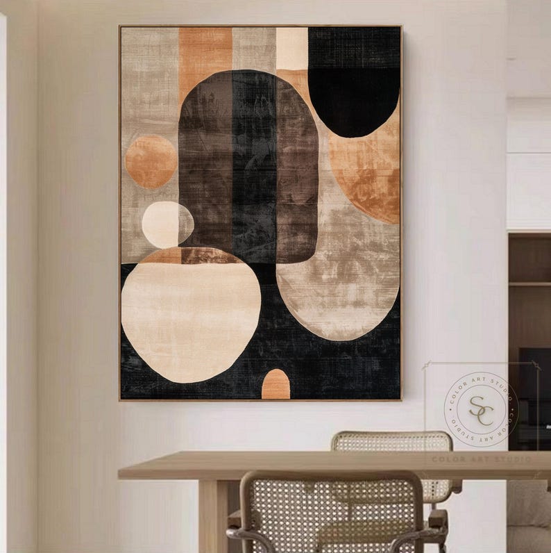 Large Boho Wall Art Black Beige Painting Brown Abstract Art Black ...
