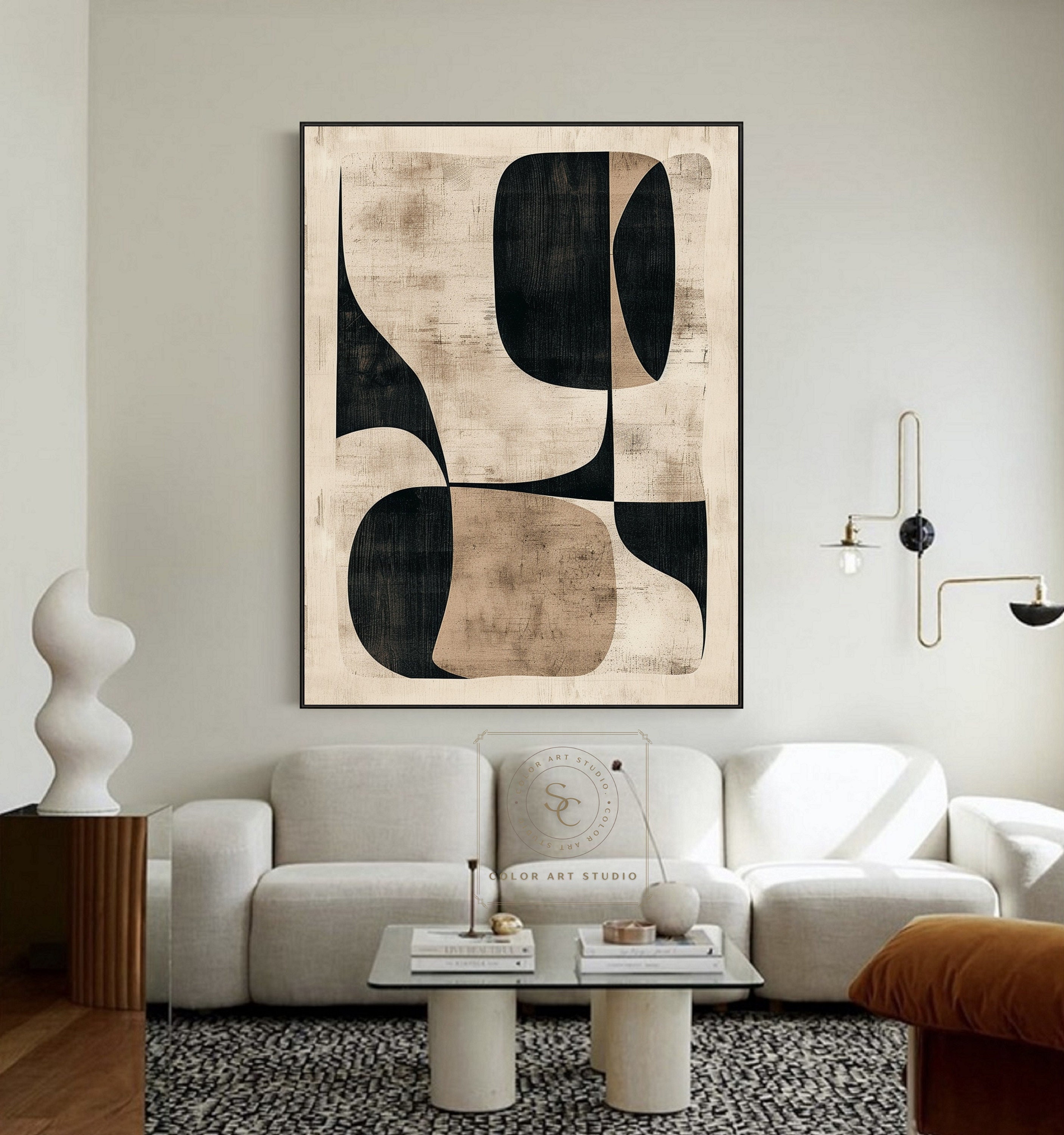 Large Boho Wall Art Beige Abstract Painting Minimalist Wall Painting ...