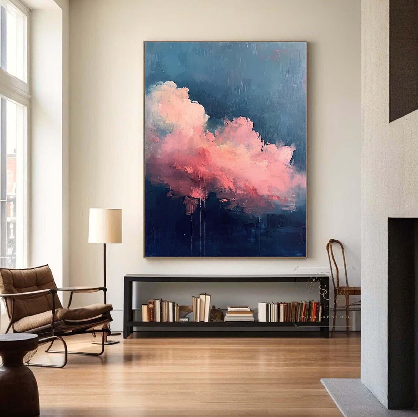 Large Cloud Wall Art Pink Cloud Abstract Painting Blue Sky Wall Art ...