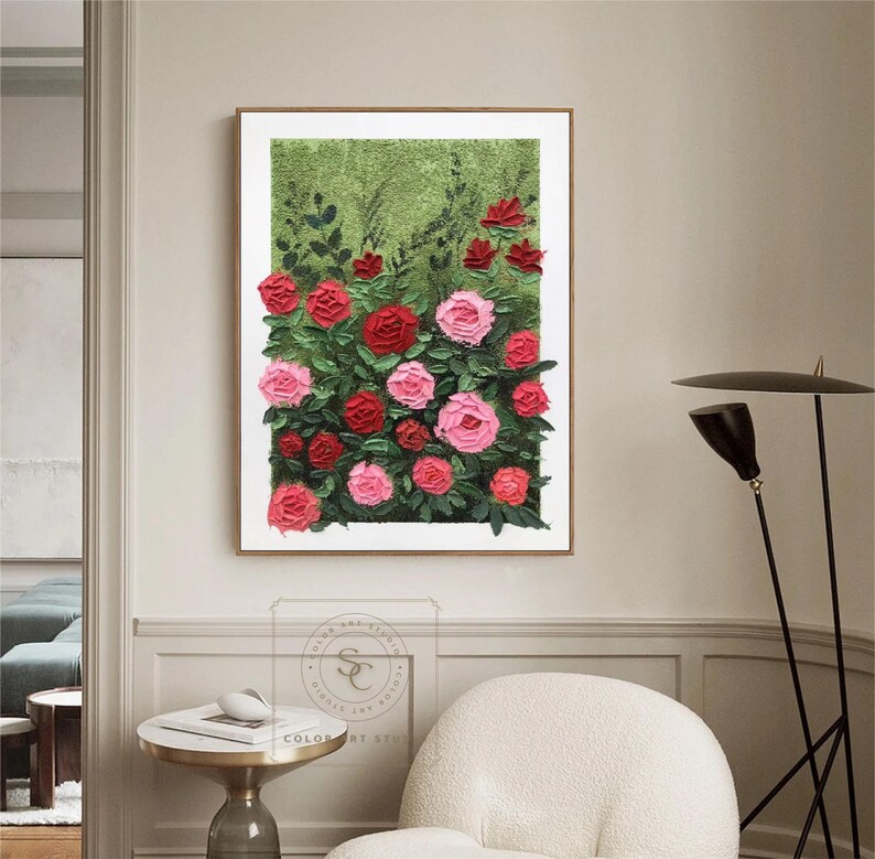 Original Flower Abstract Painting Red Rose Flower Wall Art Pink Rose ...