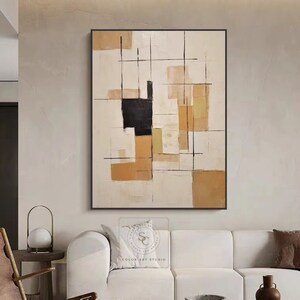 Beige Abstract Painting Beige Minimalist Painting Large Beige Wall Art Yellow Canvas Painting Wabi-Sabi Wall Art Original Texture Painting image 4