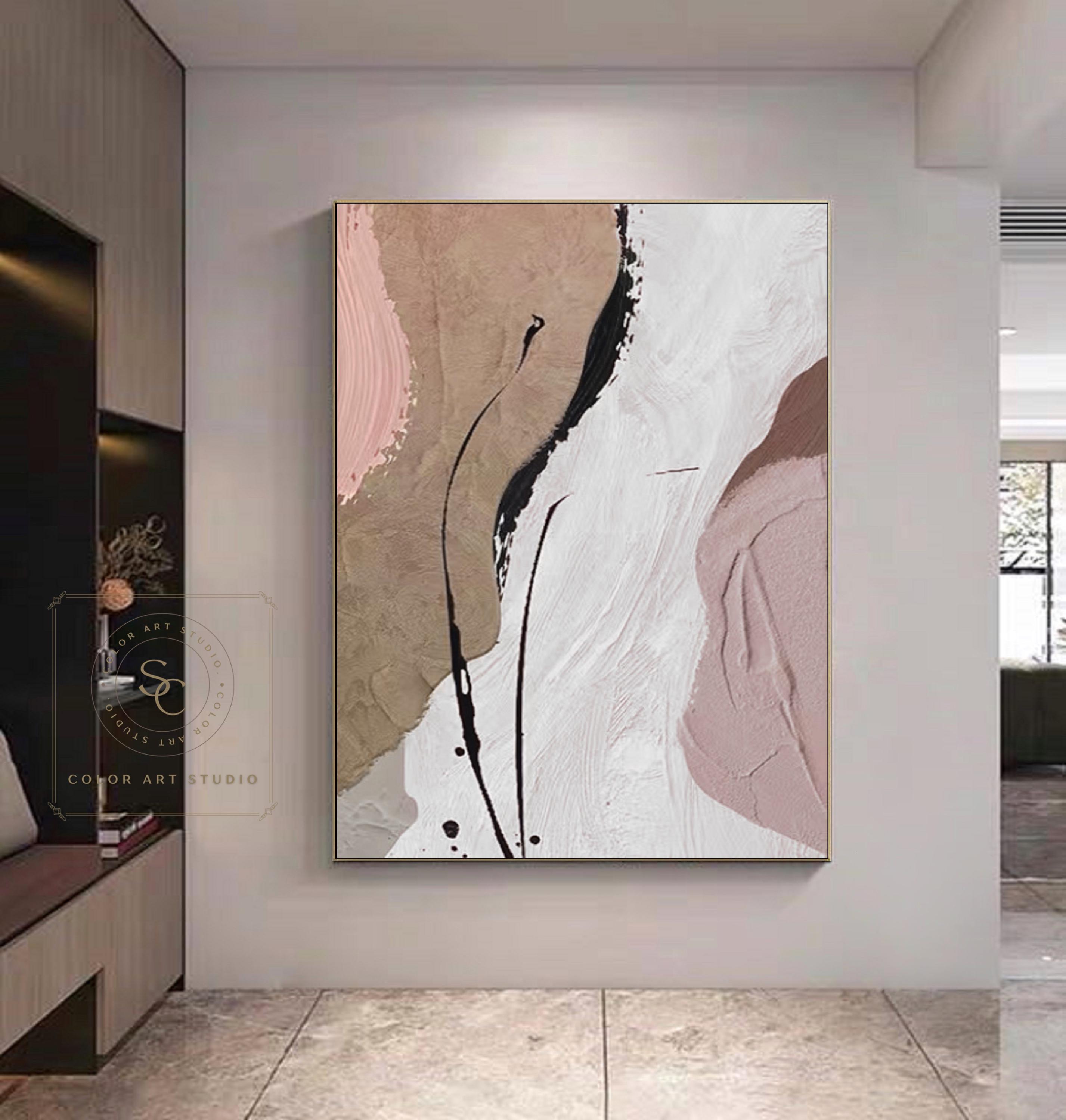Pink Abstract Painting Large Minimalist Painting Beige Wall Art Brown Abstract Art Pink Canvas Art Textured Painting Neutral Color Painting