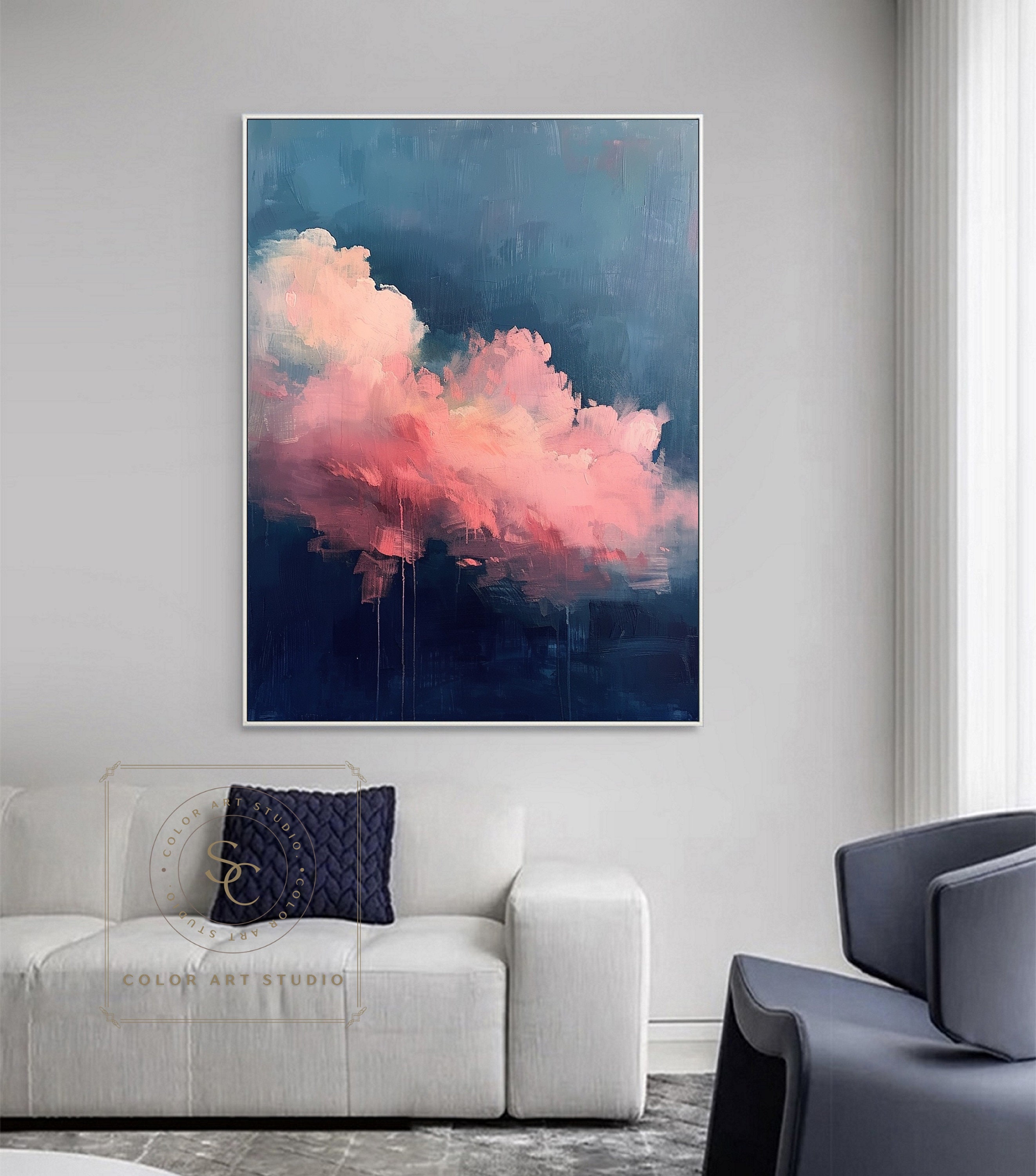 large-cloud-wall-art-pink-cloud-abstract-painting-blue-sky-wall-art