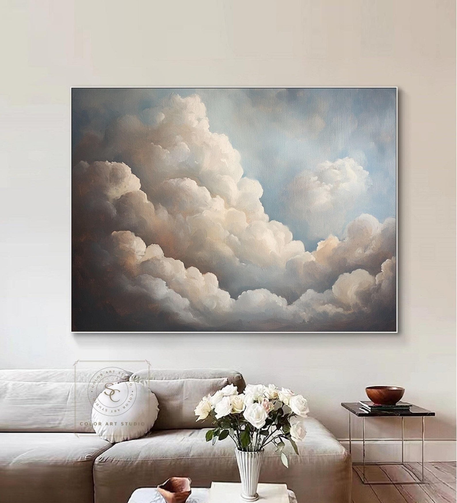 Large Cloud Abstract Painting Cloudy Sky Painting White Cloud Wall Art ...
