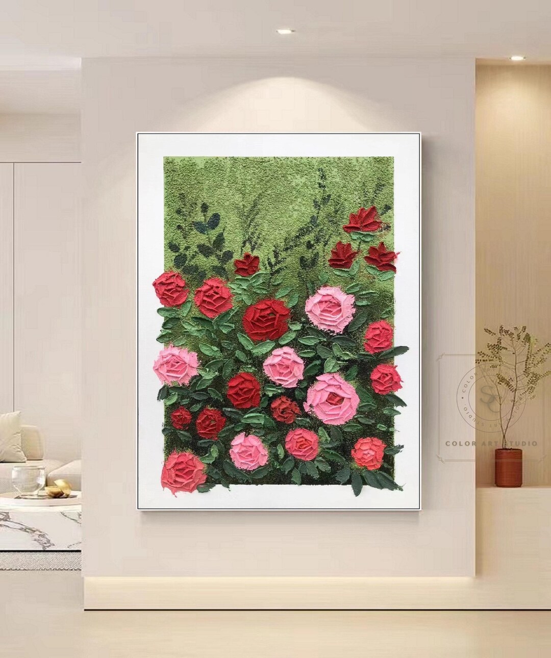 Original Flower Abstract Painting Red Rose Flower Wall Art Pink Rose ...