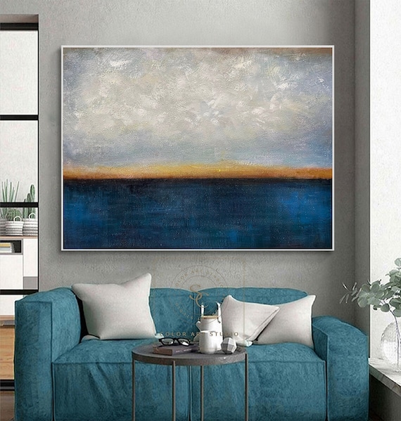 Large Abstract Painting on Canvas Seascape Abstract Art Blue Abstract Painting Ocean Abstract Art  Sea Horizon Painting Minimalism Wall Art