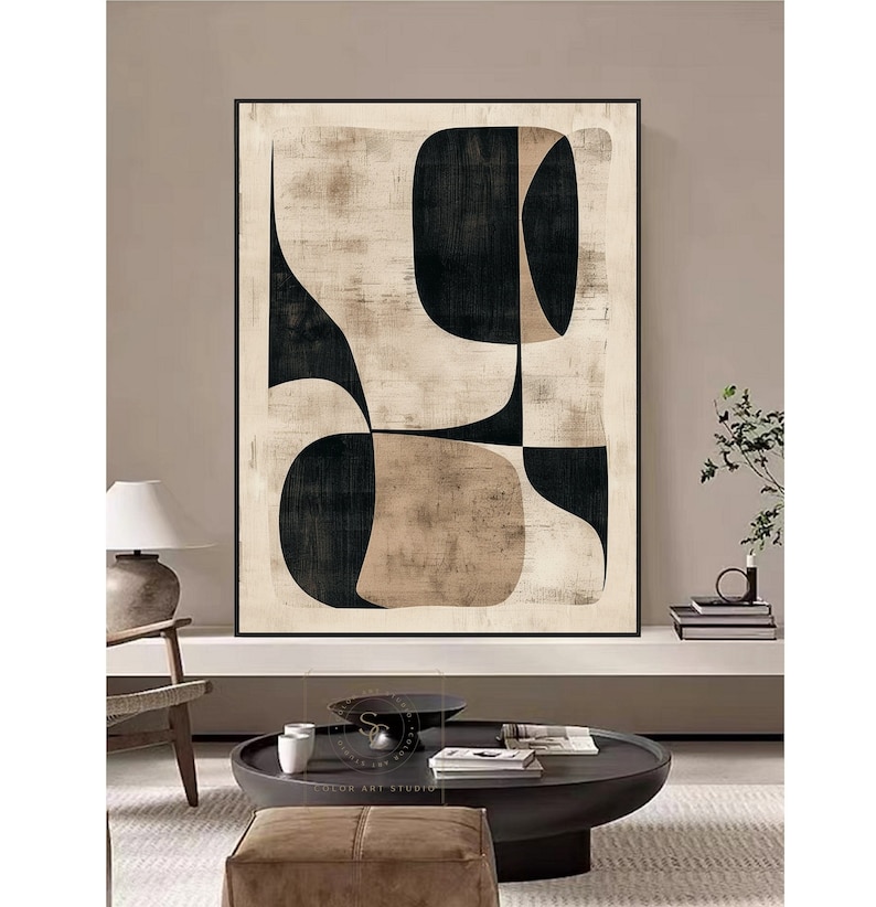 Large Boho Wall Art Beige Abstract Painting Minimalist Wall Painting ...