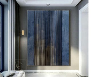 Minimalist Abstract Art Blue Abstract Painting Beige Textured Painting Navy Blue Wall Art Wabi-Sabi Wall Art Oil Painting For Living Room