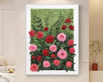 Original Rose Abstract Painting, 3D Textured Floral Wall Art