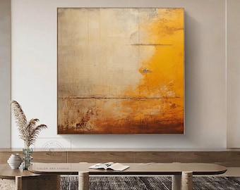 Original Orange And Beige Painting Abstract Landscape Painting Minimalist Square Canvas Art Large Wabi Sabi Wall Art Handmade Texture