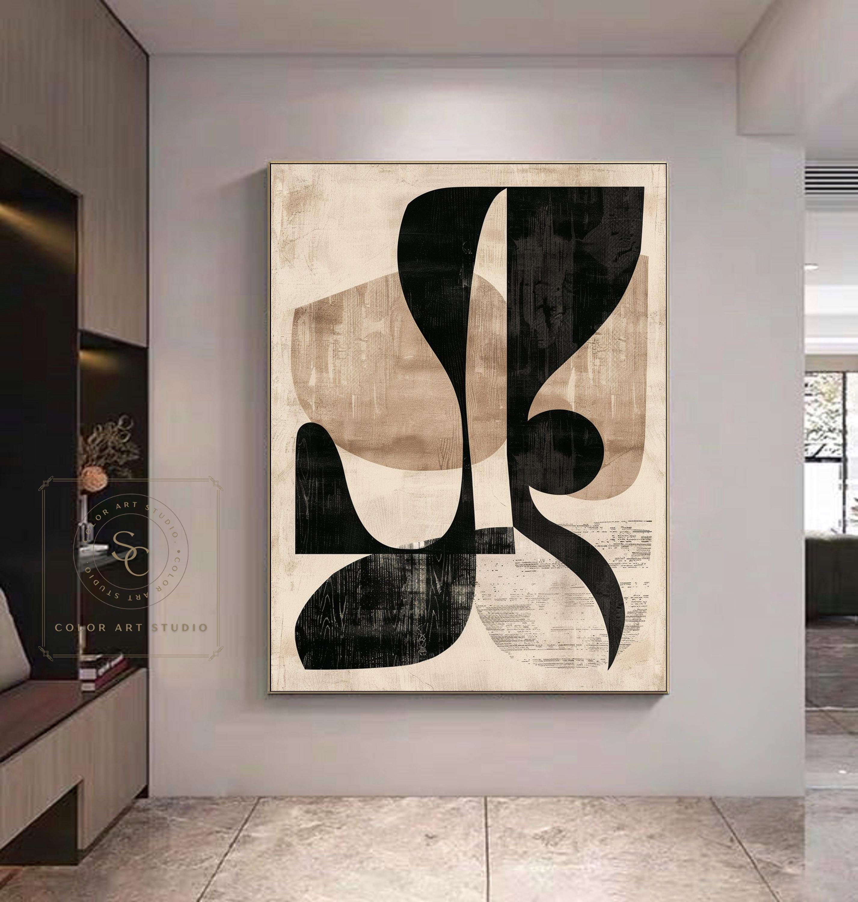 Large Beige Wall Art Original Black Abstract Painting Beige Minimalist ...