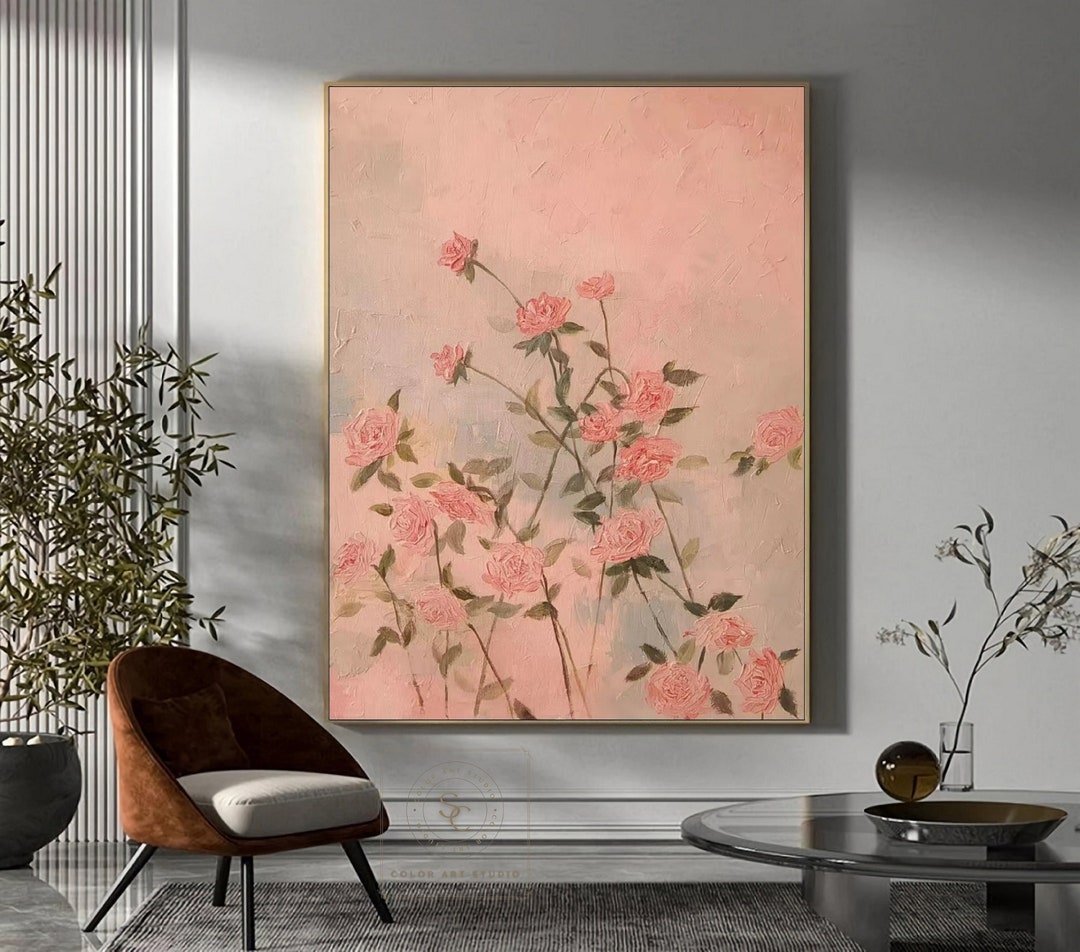 Pink Rose Oil Painting Rose Flower Painting Large Pink Textured Art ...