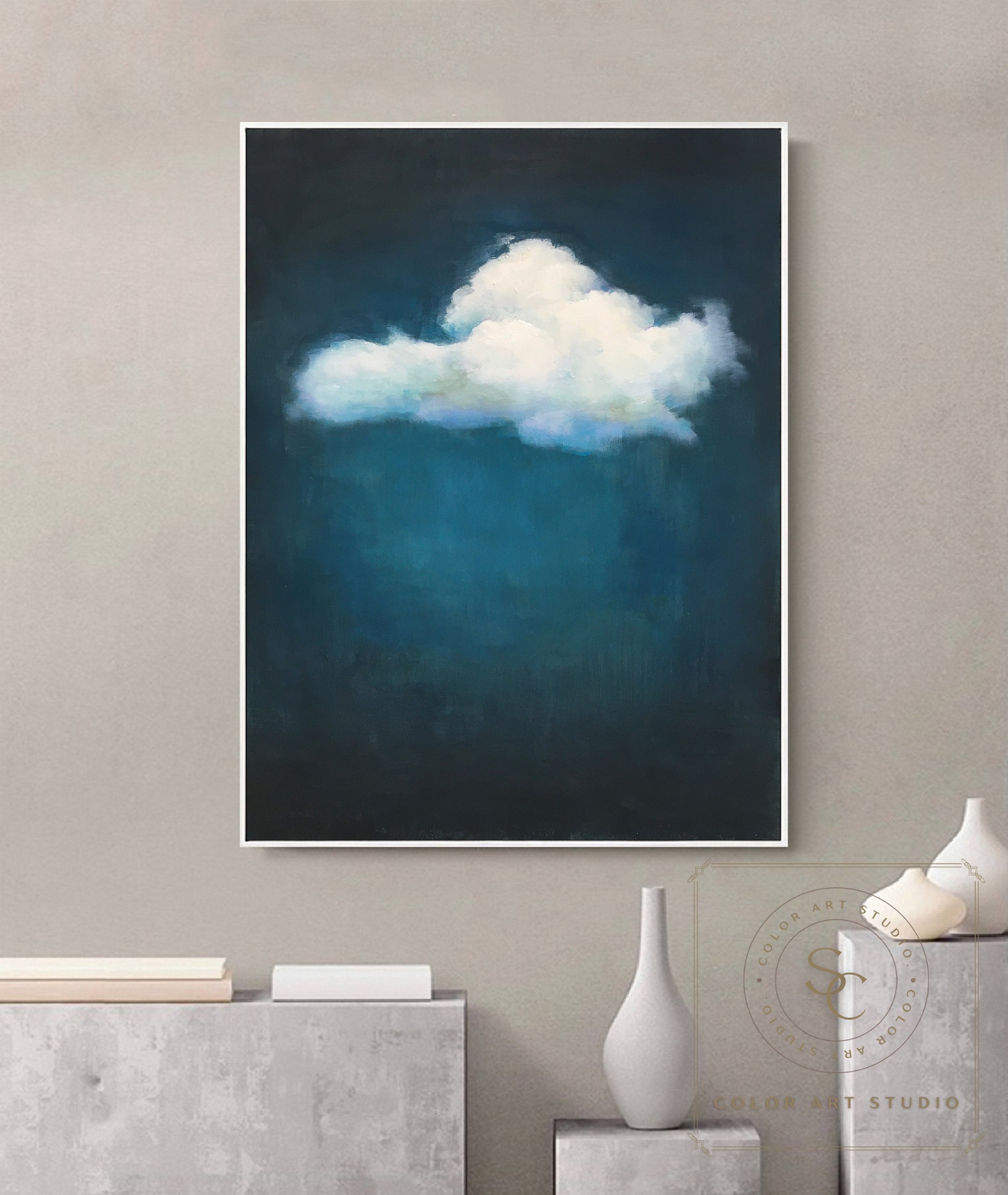 Large Blue Oil Painting Blue Abstract Painting on Canvas Original Cloud ...