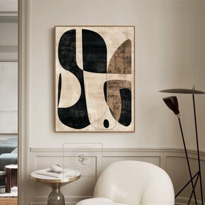 Black Beige Abstract Painting Beige Wall Art Minimalist Wall Art Large ...