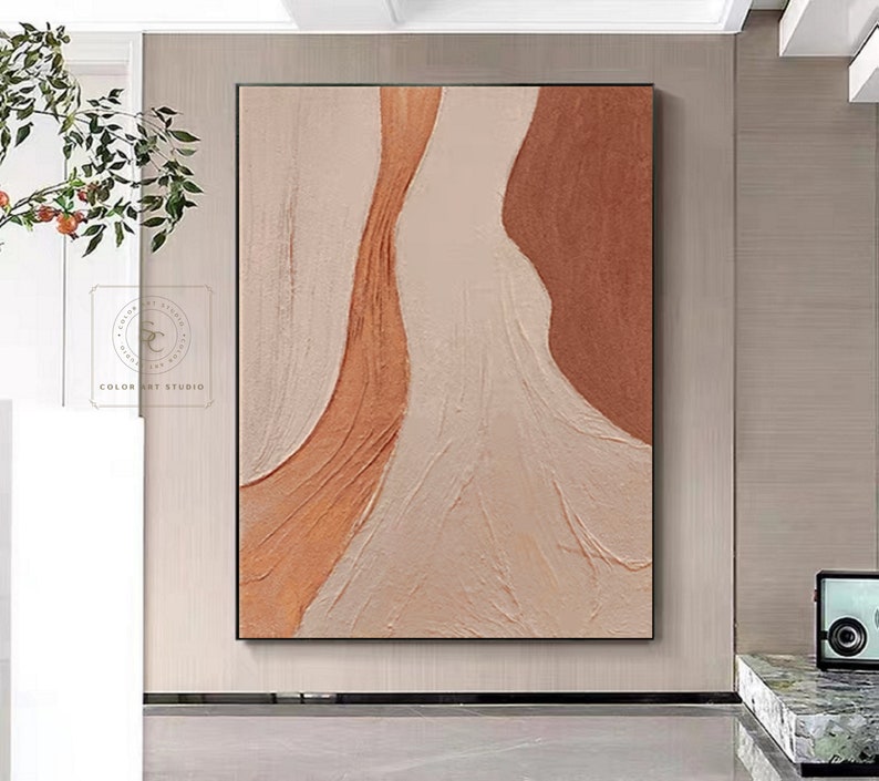 Large Brown Abstract Painting Orange Textured Art Beige Canvas Painting Brown Textured Art Modern Minimalism Painting Living Room Wall Art image 5