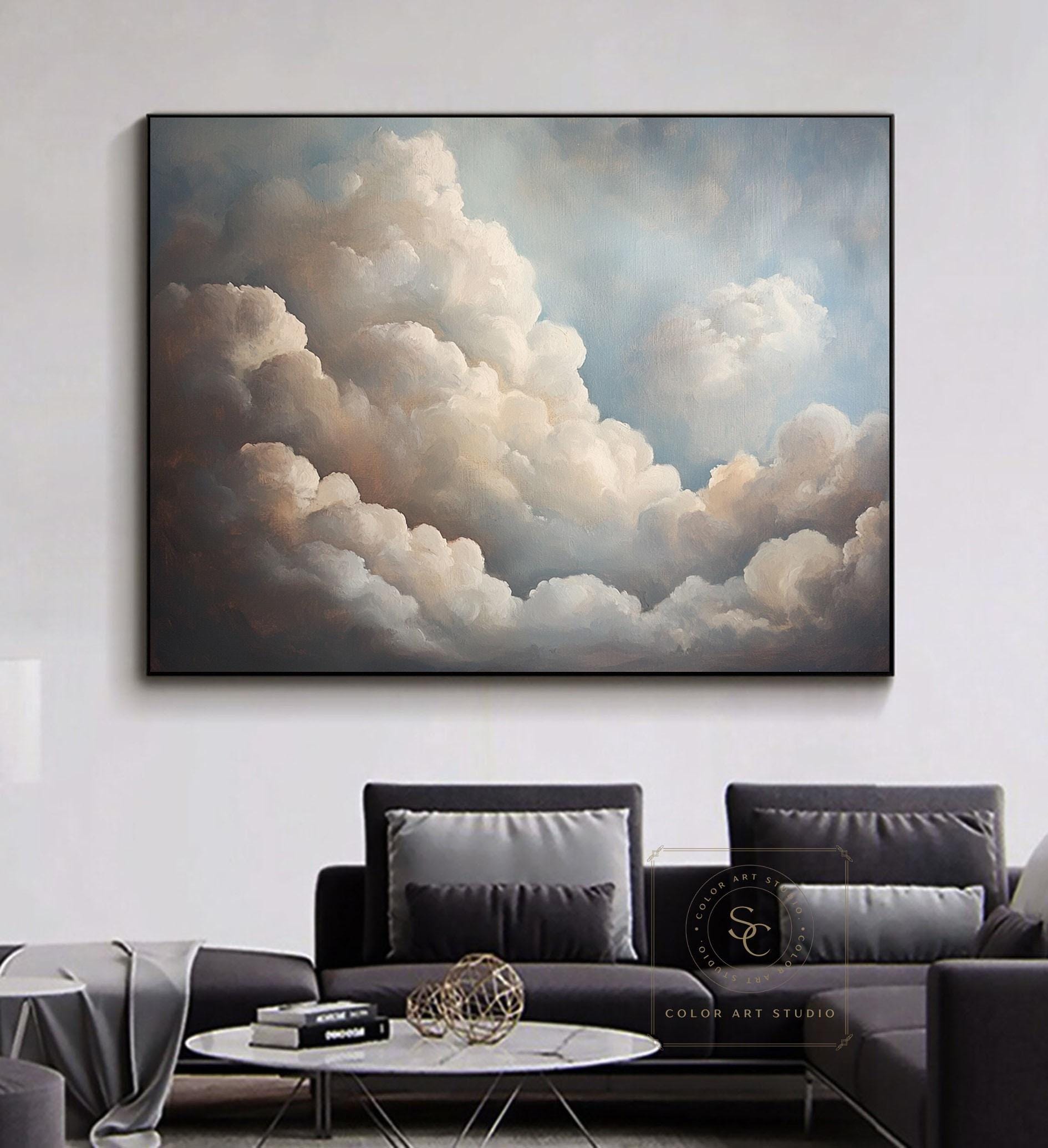 Large Cloud Abstract Painting Cloudy Sky Painting White Cloud Wall Art ...