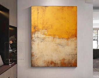 Large Beige Minimalist Painting, Yellow Textured Canvas, Wabi-Sabi Wall Art, Original Desert Abstract Art