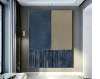 Large Blue Abstract Painting Blue Textured Art Beige Canvas Wall Art Minimalist Abstract Painting Boho Wall Art Thick Textured Art Painting