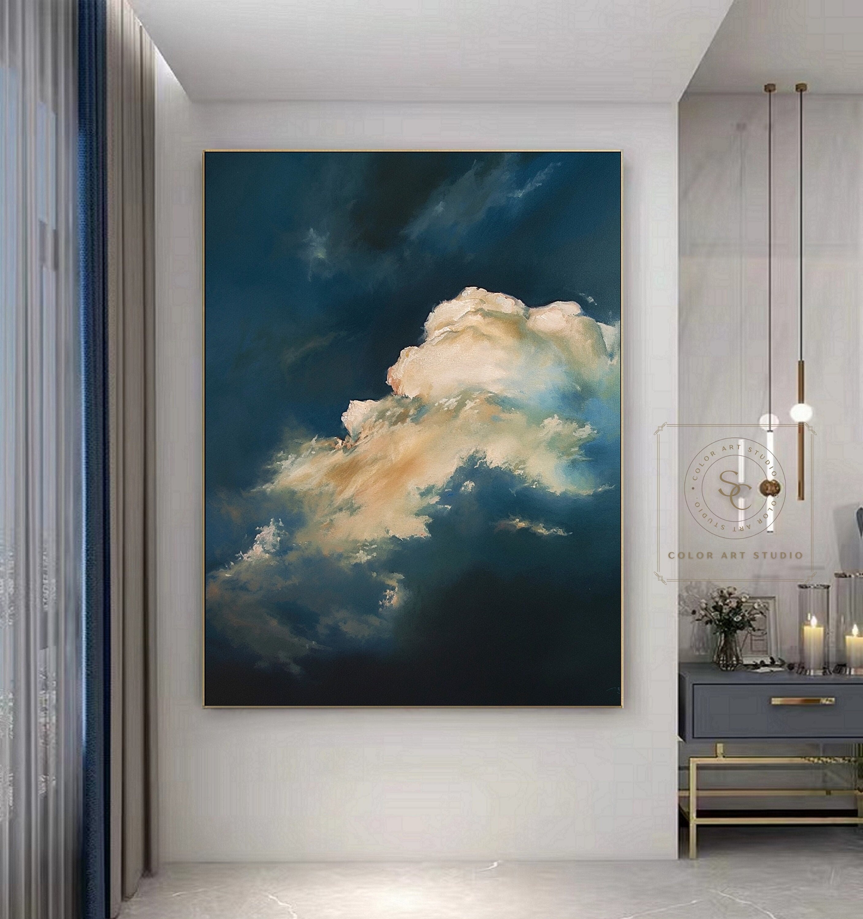 Large Cloud Abstract Painting Gold Cloud Wall Art Original Cloud ...